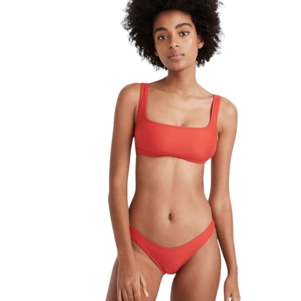 Madewell Second Wave Curved-Waist Bikini Bottom In Siberian Red Size‎ L